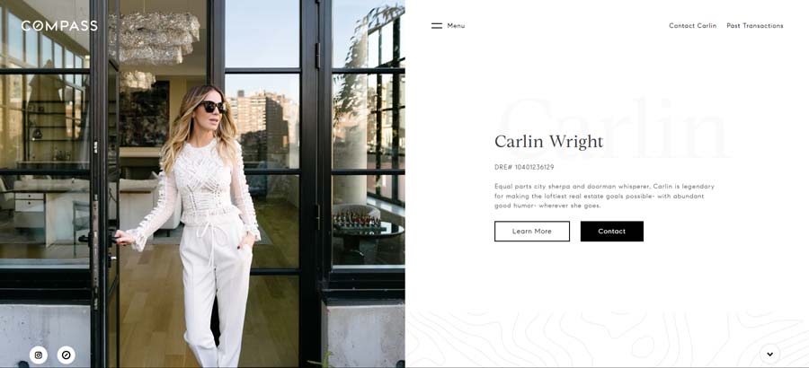 screen shot of carlin wright website
