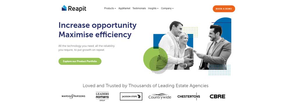 screen shot of reapit's website's homepage